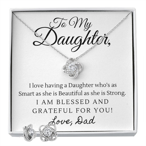 Daughter Love Knot Necklace and Earring Set | Custom Heart Design