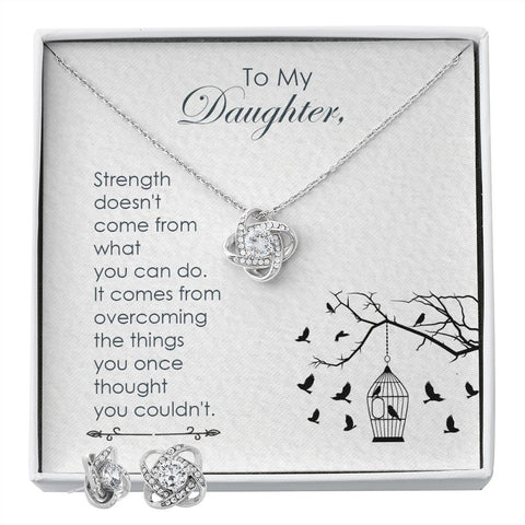 Daughter Love Knot Necklace and Earring Set | Custom Heart Design