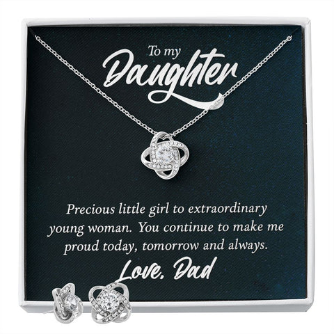 Daughter Love Knot Necklace and Earring Set | Custom Heart Design