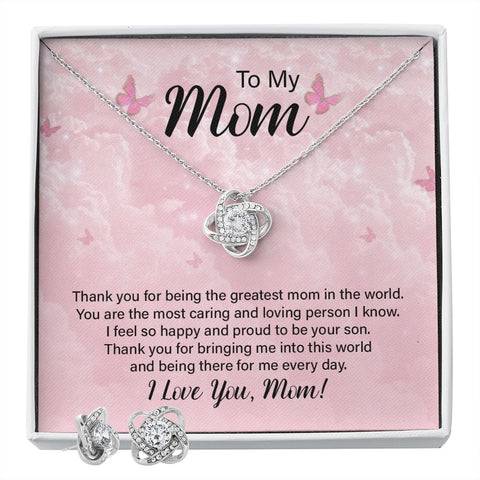 Mom Love Knot Jewelry Set, From Son-You are the greatest mom | Custom Heart Design