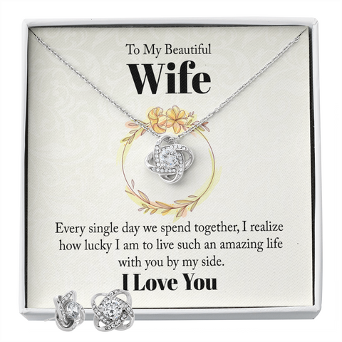 Wife Necklace, Love Knot Jewelry Set for Wife, Romantic Necklace for Wife - Custom Heart Design