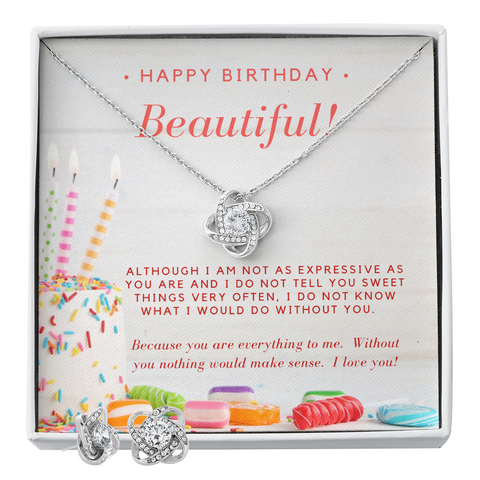 Happy Birthday Love Knot Jewelry Set | Custom Heart Design