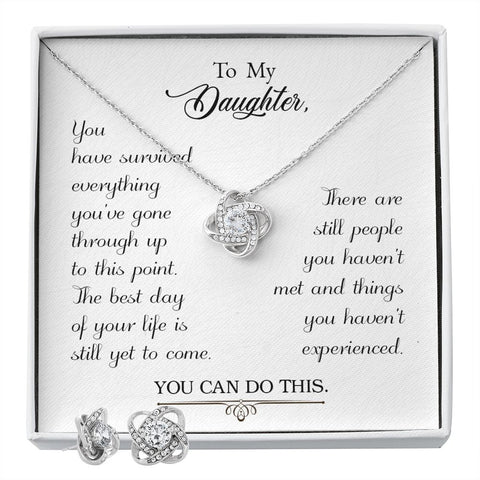 Daughter Love Knot Necklace and Earring Set | Custom Heart Design