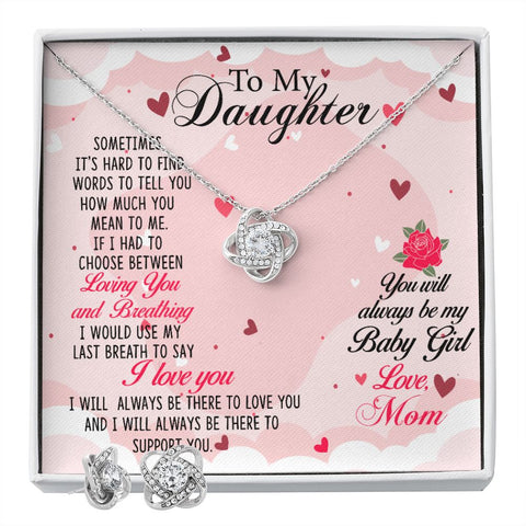 Daughter Love Knot Necklace and Earring Set | Custom Heart Design