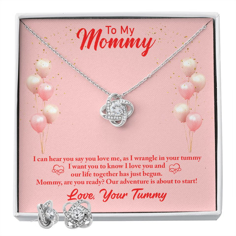 Mom to Be Love Knot Jewelry Set-I can hear you | Custom Heart Design