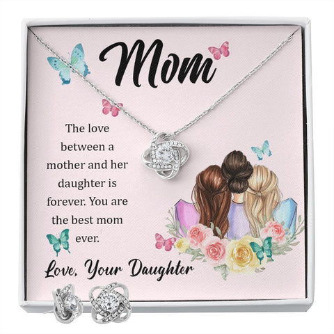 Mom Love Knot Jewelry Set, From Daughter-Our love is forever | Custom Heart Design