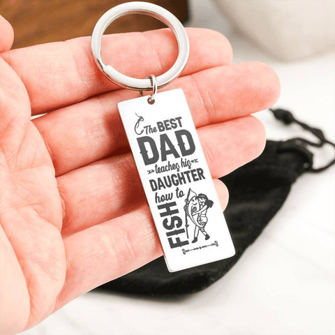 * The best Dad teaches his daughter how to fish- Personalized Keyring for Men - Custom Heart Design