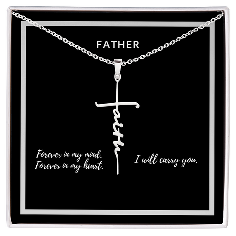 Father Remembrance-Scripted Faith Cross Necklace - Custom Heart Design