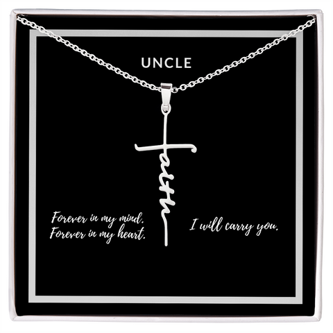 Uncle Remembrance, I will carry you-Scripted Faith Cross Necklace - Custom Heart Design