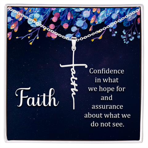 Faith gives confidence & assurance-Scripted Faith Cross Necklace - Custom Heart Design