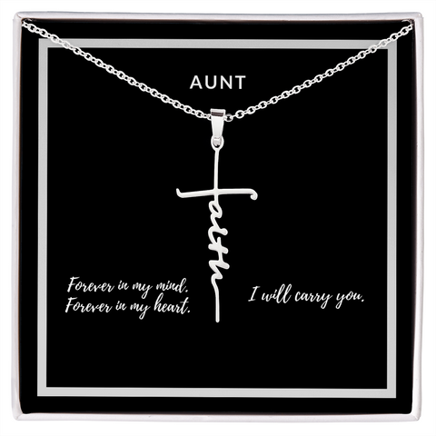 Aunt Remembrance, I will carry you-Scripted Faith Cross Necklace - Custom Heart Design