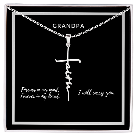 Grandpa Remembrance, I will carry you-Scripted Faith Cross Necklace - Custom Heart Design