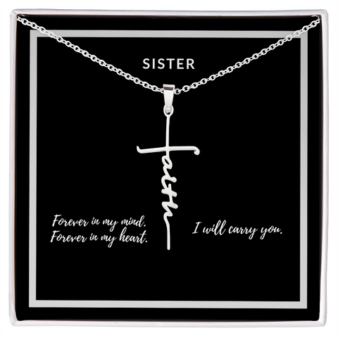 Sister Remembrance, I will carry you-Scripted Faith Cross Necklace - Custom Heart Design