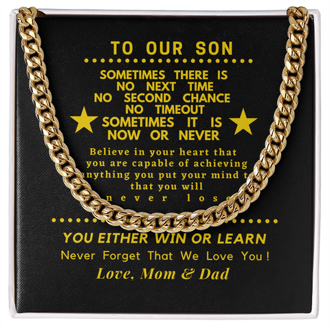 For Son, Believe in yourself, From Mom & Dad-Chain Link Necklace - Custom Heart Design