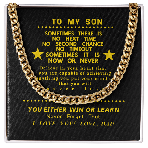 For Son, Believe in yourself From Dad-Stainless Steel Chain Link Necklace - Custom Heart Design