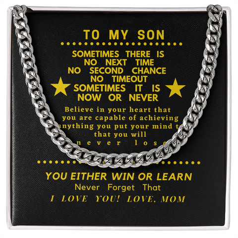 For Son, Believe in yourself From Mom- Chain Link Necklace - Custom Heart Design