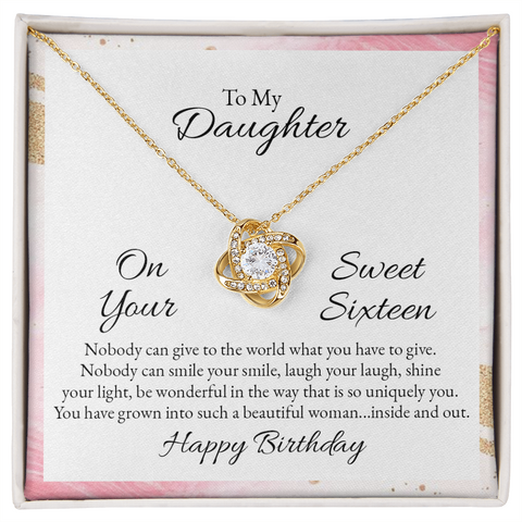 Daughter Sweet 16 Birthday Necklace, Love Knot Necklace,  Birithday Necklace for Daughter | Custom Heart Design