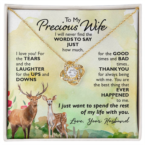 Wife Gold Necklace, Love Knot Silver Necklace, Deer Animal Message Card | Custom Heart Design