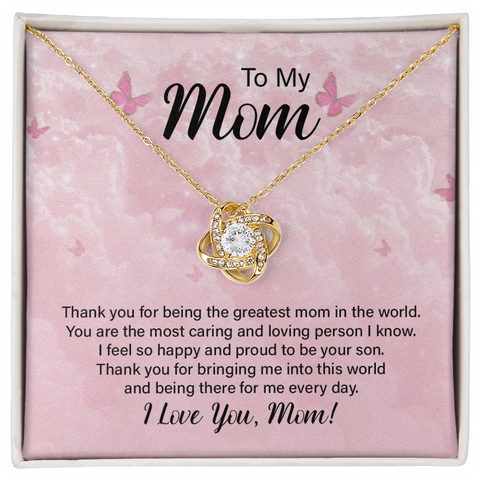 Mom Jewelry, Love Knot Necklace for Mom, Greatest Mom Necklace from Son | Custom Heart Design
