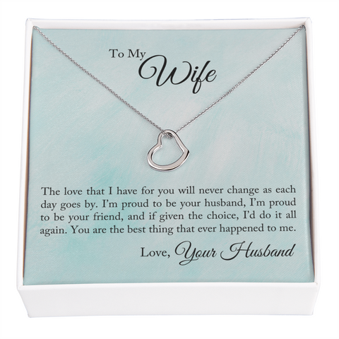 Wife Necklace, Heart Necklace for Wife, Silver Gold Necklace for Wife | Custom Heart Design
