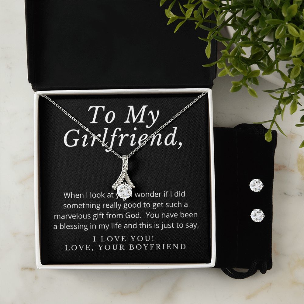 Girlfriend Jewelry Set, Necklace and Earring Set for Girlfriend - Custom Heart Design