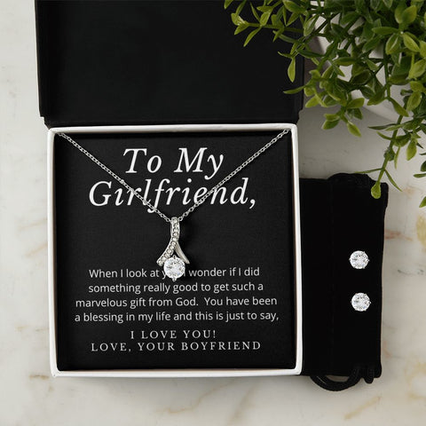 Girlfriend Jewelry Set, Necklace and Earring Set for Girlfriend - Custom Heart Design
