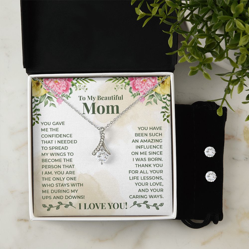 I was born Mom Necklace & Earring Set-You gave me confidence - Custom Heart Design