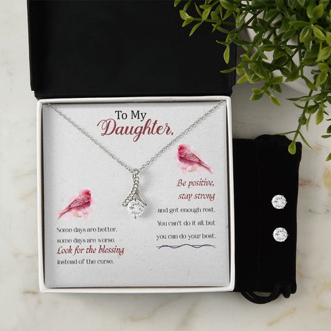 Daughter Pendant and Earring Set-Blessings | Custom Heart Design