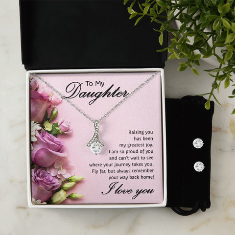 Daughter Pendant and Earring Set-Fly far on your journey | Custom Heart Design