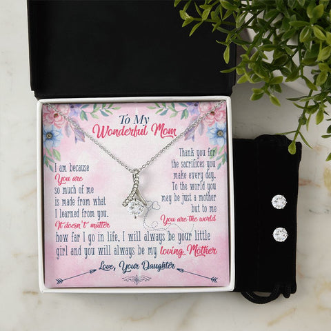 Mom Necklace & Earring Set, From Daughter-I am because you are | Custom Heart Design