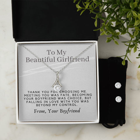 Girlfriend Jewelry Set, Necklace and Earring Set for Girlfriend - Custom Heart Design