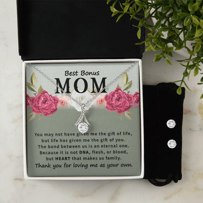 Mom Necklace & Earring Set-The gift of you - Custom Heart Design