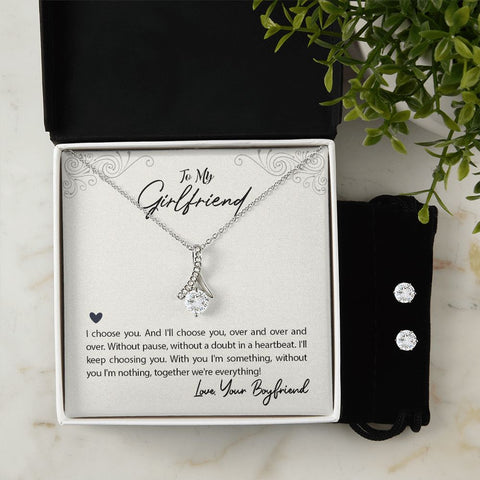 Girlfriend Jewelry Set, Necklace and Earring Set for Girlfriend | Custom Heart Design