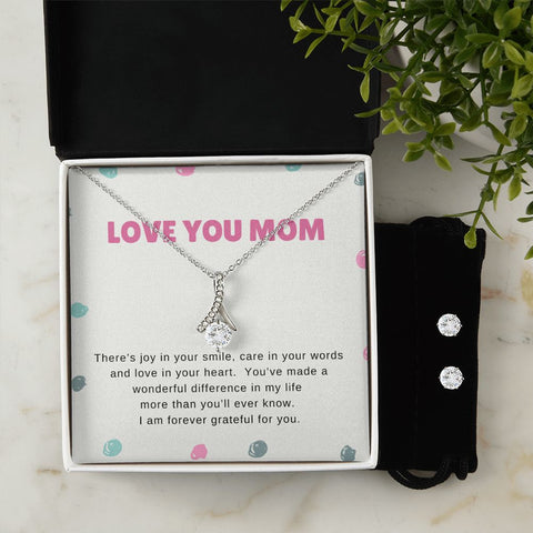 Mom Necklace & Earring Set-Joy in your smile - Custom Heart Design
