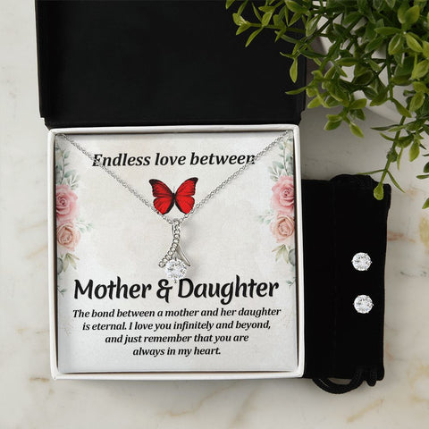 Mom Daughter Necklace & Earring Set-Endless love - Custom Heart Design