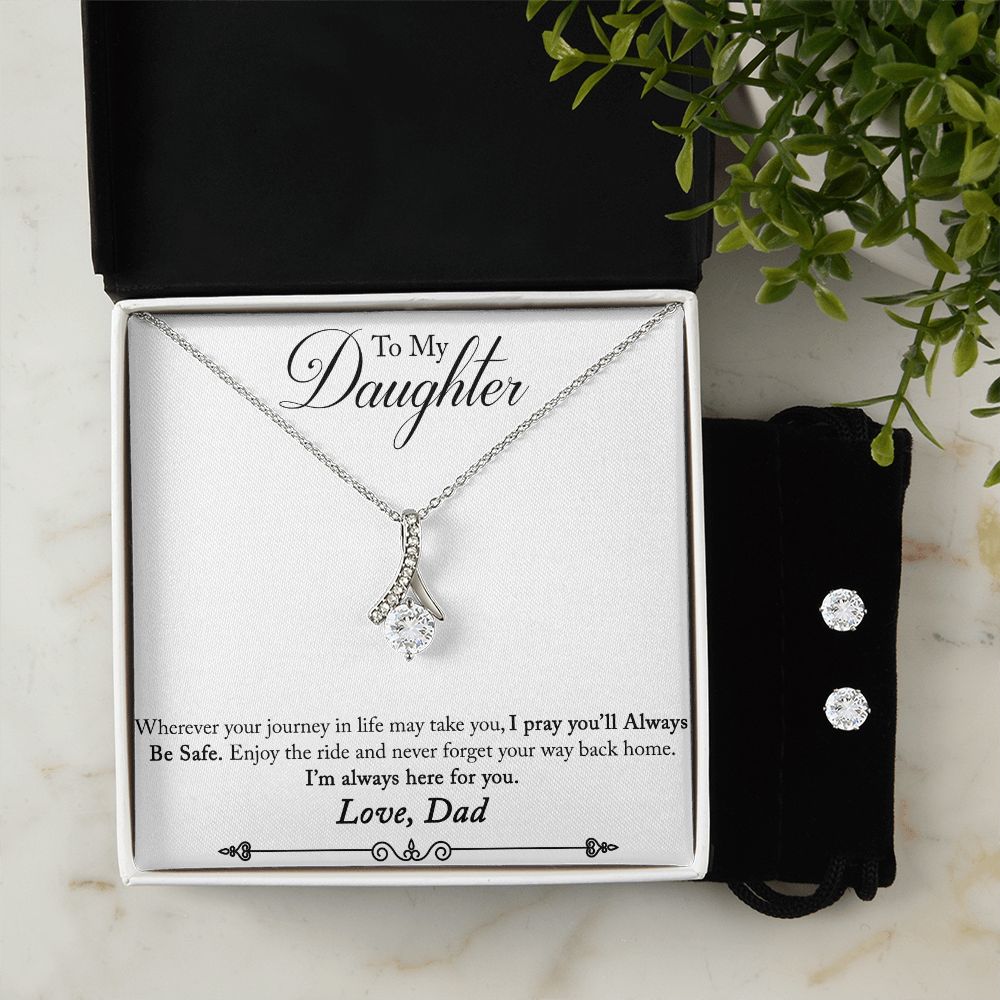 Daughter Pendant and Earring Set-Here for you | Custom Heart Design