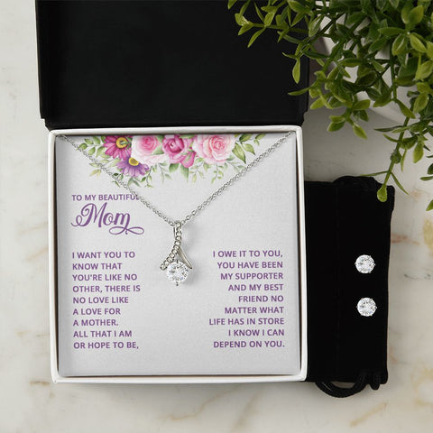 Mom Necklace & Earring Set-You are like no other - Custom Heart Design