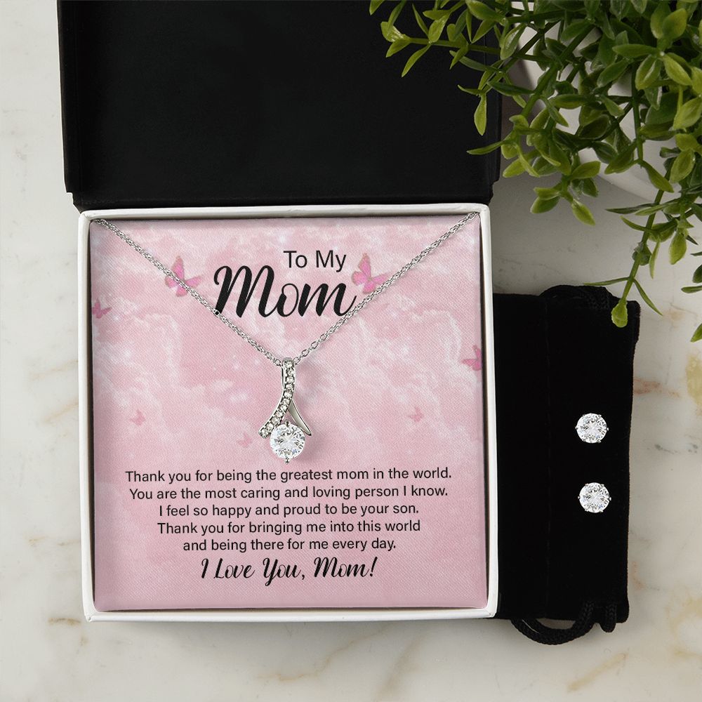 Mom Necklace & Earring Set-Proud to be your son | Custom Heart Design