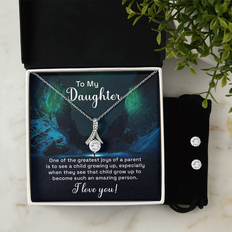 Daughter Pendant and Earring Set-My greatest joy | Custom Heart Design