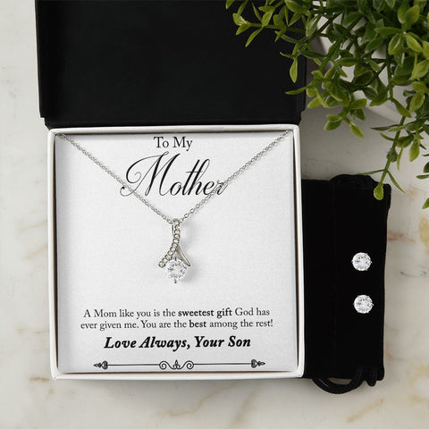 Mom Jewelry Set, From Son-Sweetest gift from God - Custom Heart Design