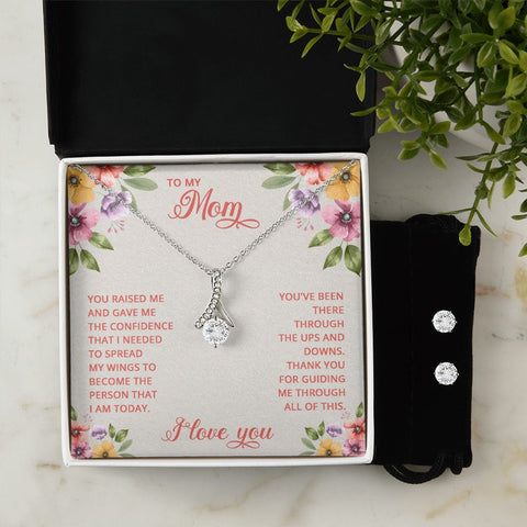 Mom Necklace & Earring Set-Through my ups and downs - Custom Heart Design
