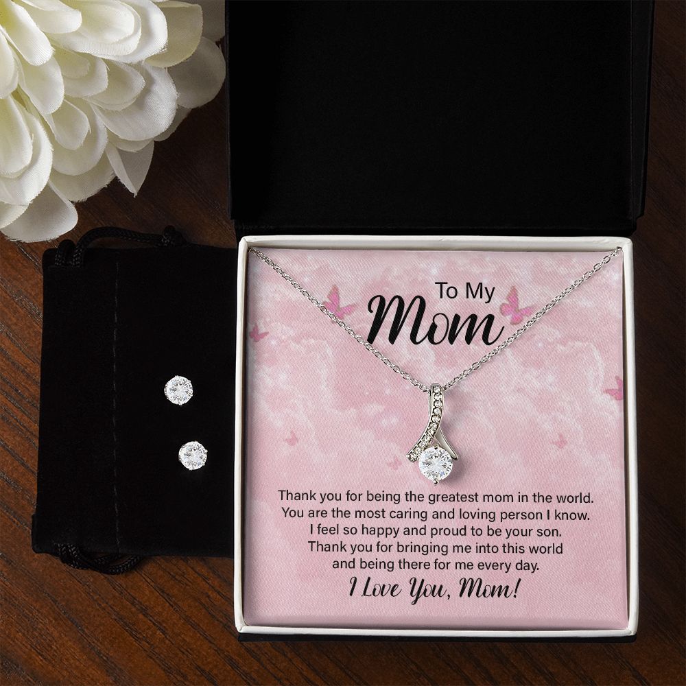 Mom Necklace & Earring Set-Proud to be your son | Custom Heart Design