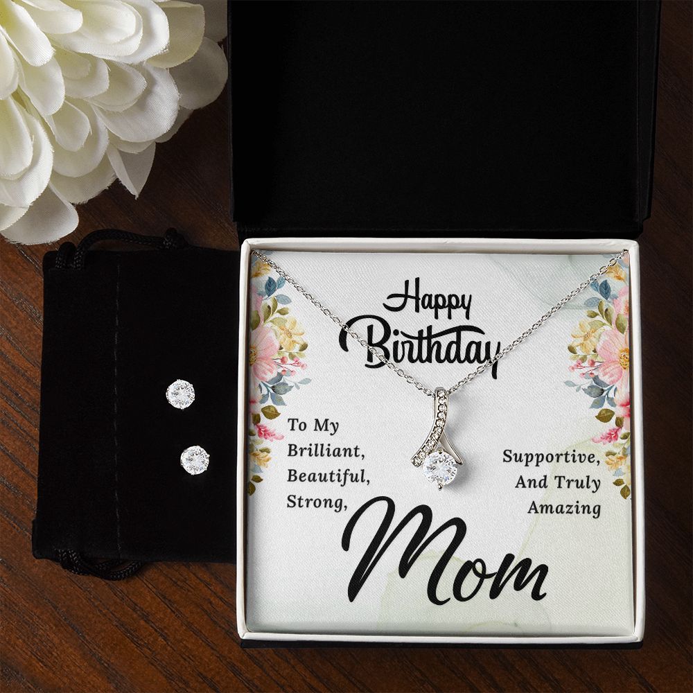Mom Birthday Necklace & Earring Set - Custom Heart Design