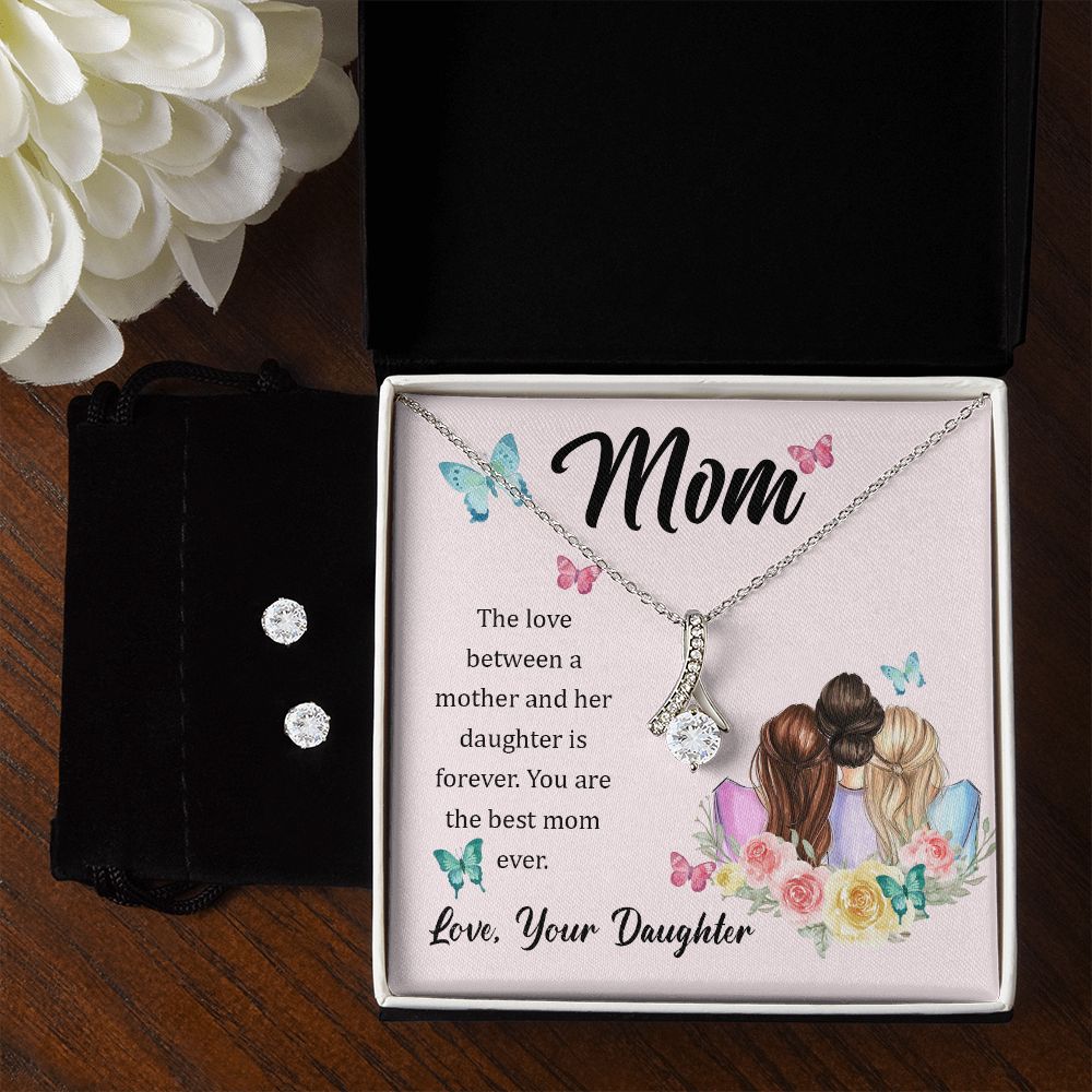 Mom Necklace & Earring Set, From Daughter-Best Mom ever - Custom Heart Design