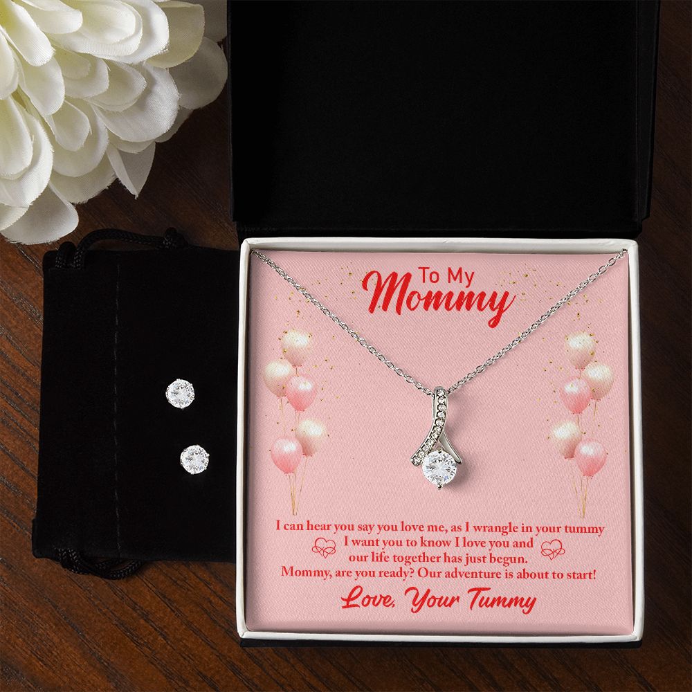 Mom to Be Necklace & Earring Set-I can hear you - Custom Heart Design