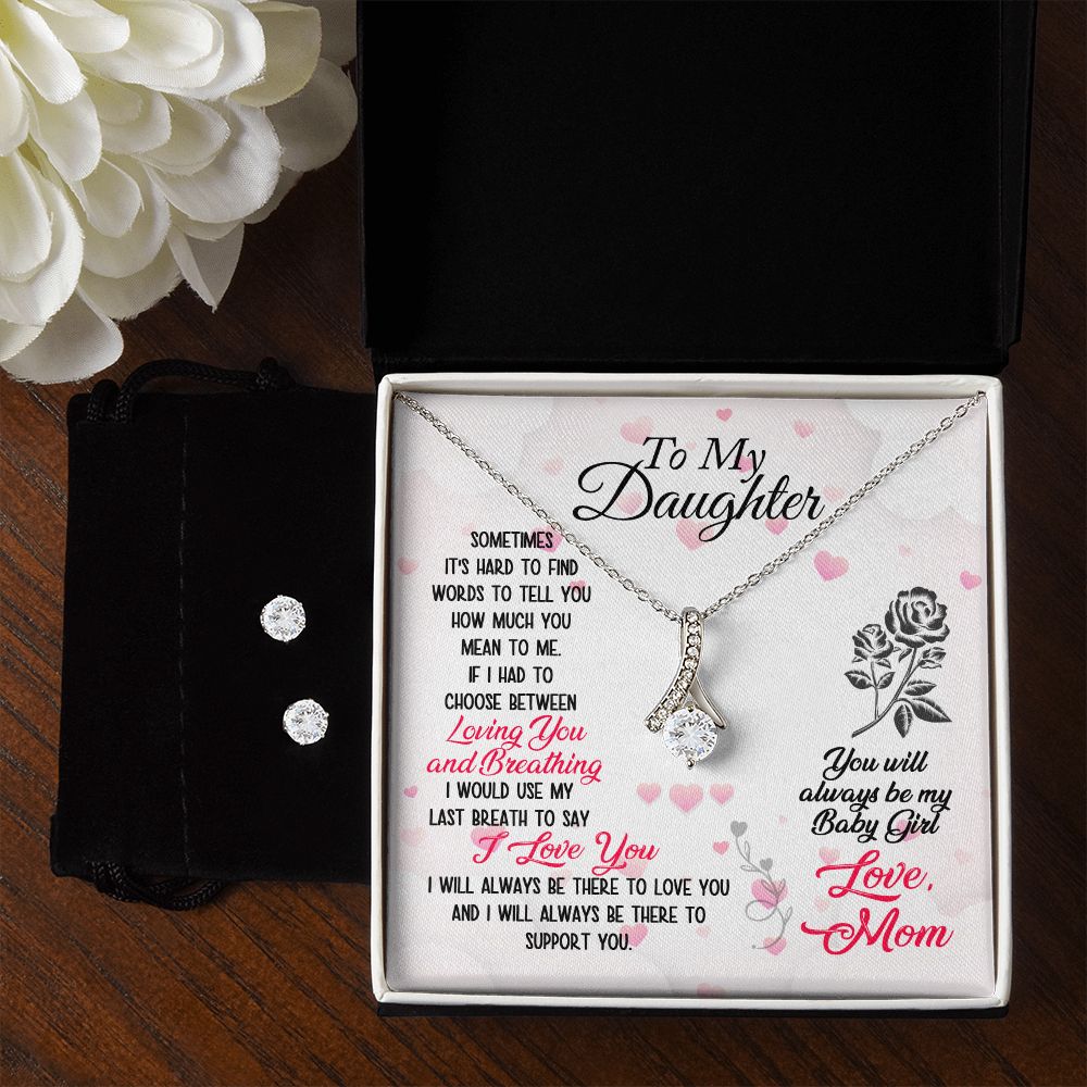 Daughter Pendant and Earring Set-Loving & breathing | Custom Heart Design
