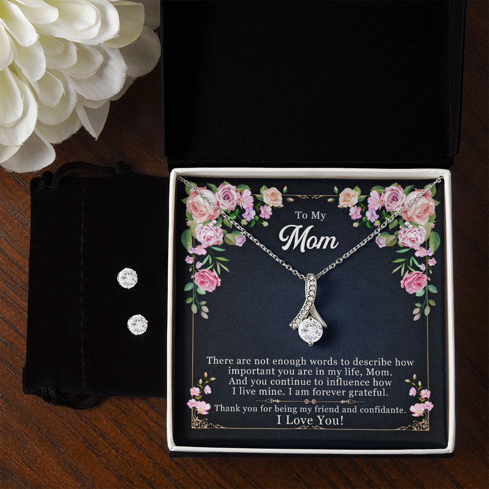 Mom Necklace & Earring Set-Forever grateful for you - Custom Heart Design