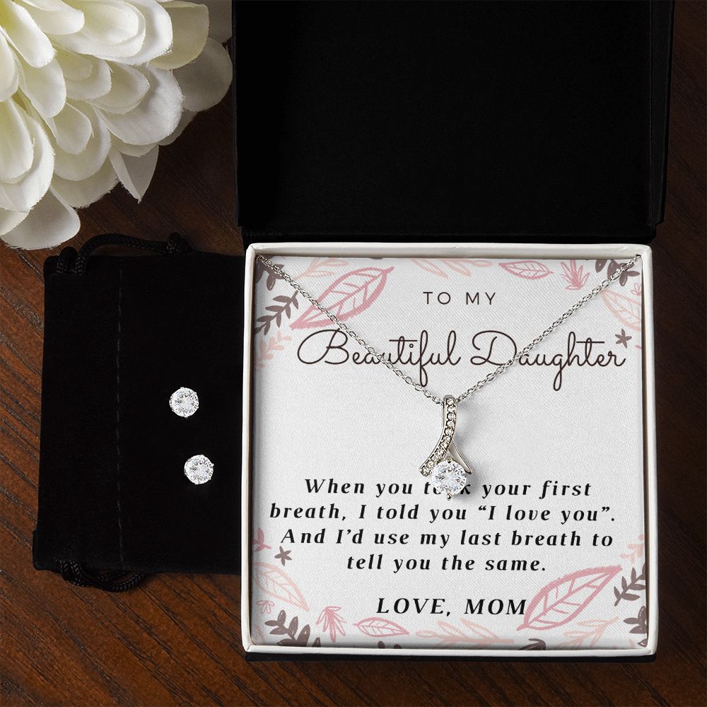 Love Daughter Pendant and Earring Set-I love you! | Custom Heart Design