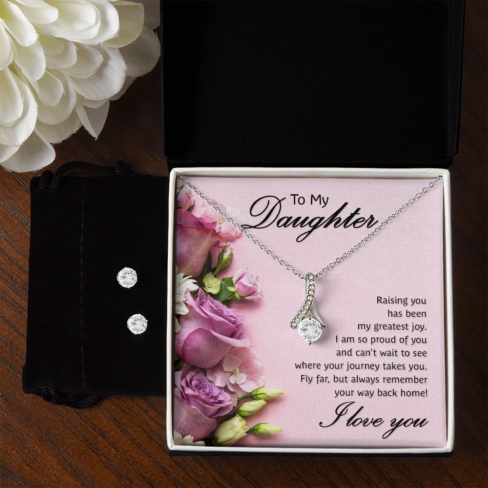 Daughter Pendant and Earring Set-Fly far on your journey | Custom Heart Design
