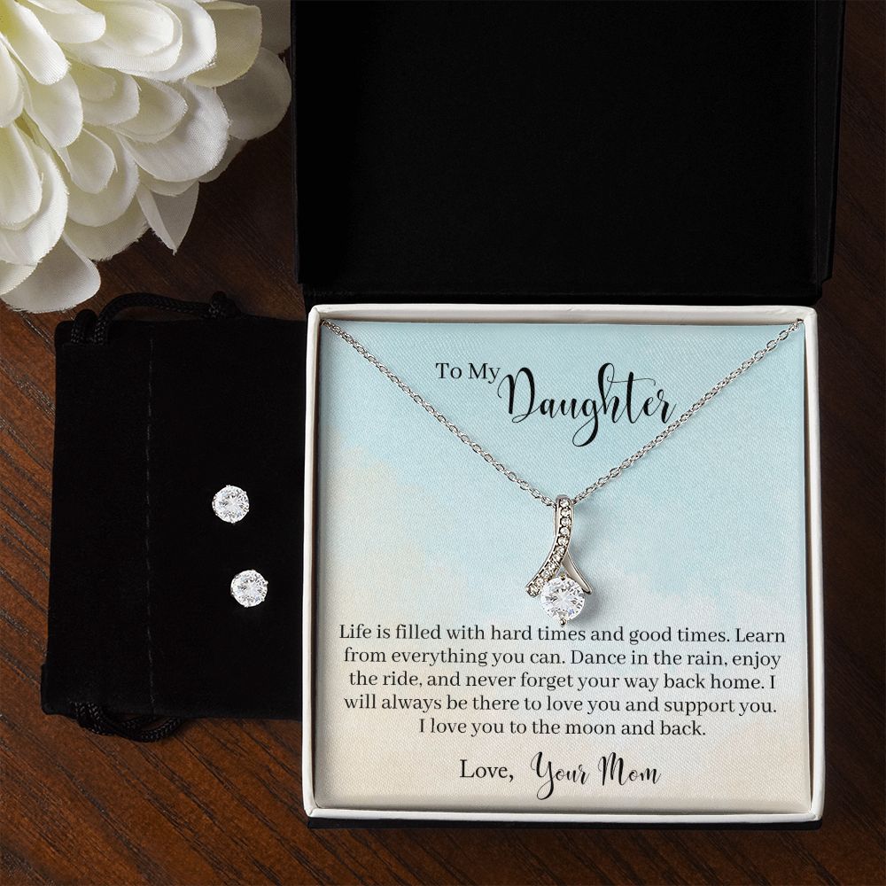Daughter Pendant and Earring Set-Learn from everything | Custom Heart Design